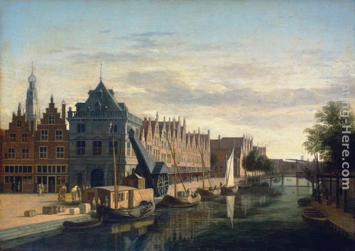 The Weigh-House and Crane on the Spaarne at Haarlem painting - Gerrit Adriaensz. Berckheyde The Weigh-House and Crane on the Spaarne at Haarlem art painting